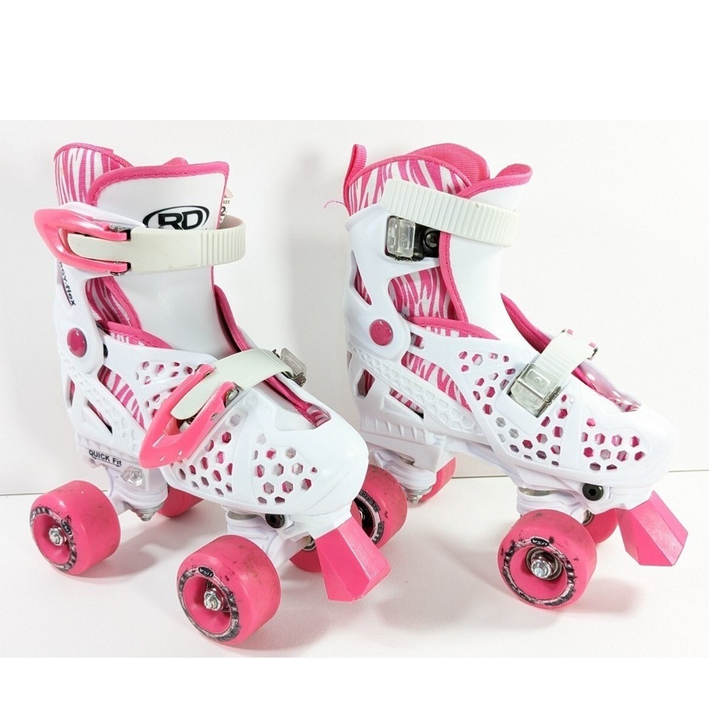 Roller Derby Girls Adjustable Roller Skates Size 12-2 Pink White Zebra Print RD